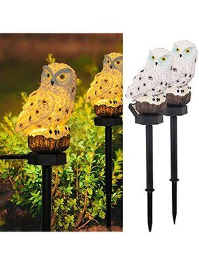 Dazzle Bright 2 Pack Owl Figure Solar LED Lights, Resin Garden Waterproof Decor